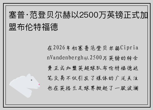 塞普·范登贝尔赫以2500万英镑正式加盟布伦特福德